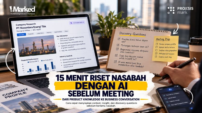 Relationship Manager menggunakan AI untuk melakukan riset bisnis nasabah, industri, dan menyiapkan discovery questions sebelum meeting.